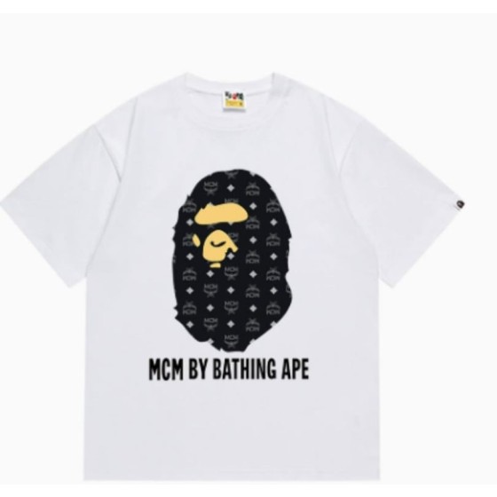 White BAPE x MCM Collab Monogram Ape Head T-Shirt